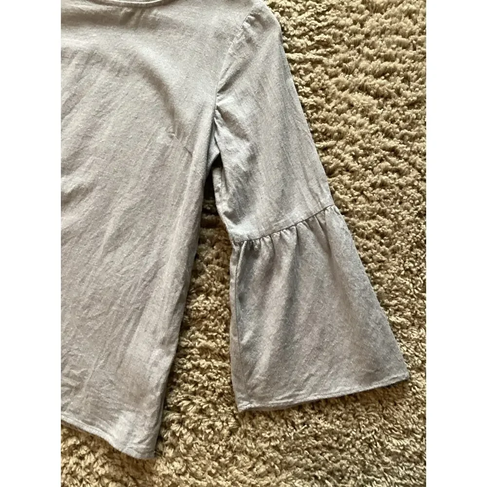 J. Crew Mercantile Women's Flannel Bell 3/4 Sleeve Blouse Top Minimalist‎ Gray 4